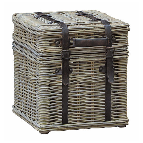 Rattan & Leather French Country Chic Manyara Bedside Table Bedroom Storage or Side Table Trunk