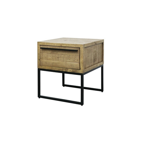 Monterey Reclaimed Pine & Iron Side Table / Bedside Table Natural Elm Colour