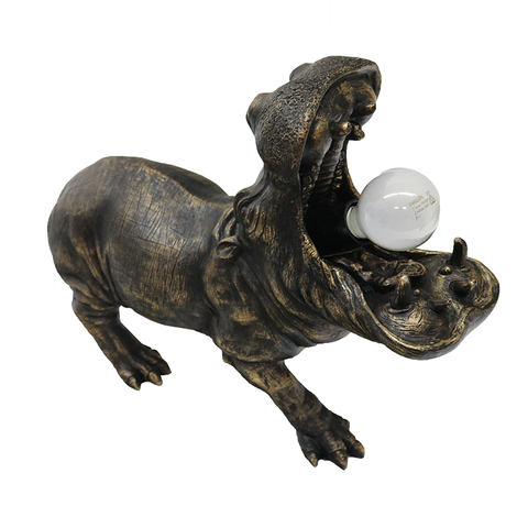 Whimsical Black & Bronze Hippo Bulb Table Lamp