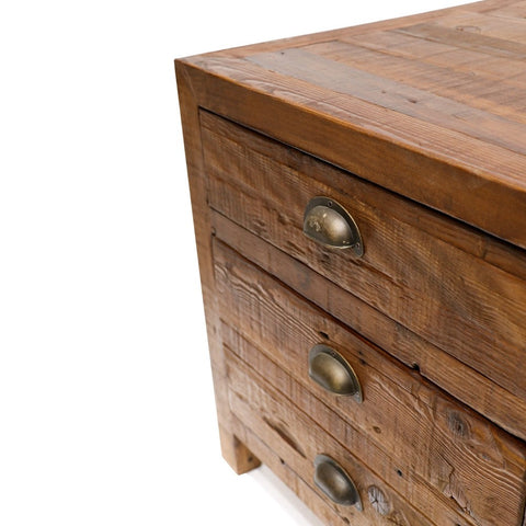 Printmaker Antique Industrial Style Reclaimed Pine Bedside Table