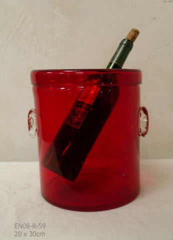 Exquisite Ice Bucket Handblown Solid Mexican Glass (Red)