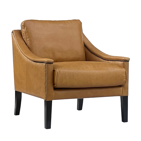 Ralph Armchair / Occasional Chair Vintage Cognac Leather & Oak Wood