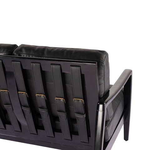 Reid Black Leather & Black Wood Frame Three Seater Sofa / Lounge - Contemporary Luxury