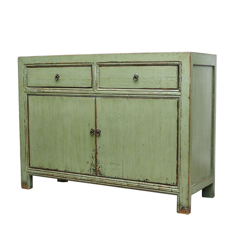 Vintage Green Shabby Chic Oriental 2 Door Sideboard Table