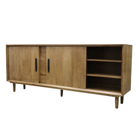 Miley Sideboard Handcrafted Modern Mangowood - 2 Doors With Shelves & 5 Drawers