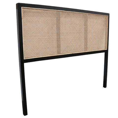 Unison Bedhead Headboard Black Rattan & Teak Wood (Super King)