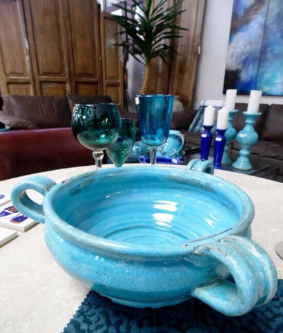 Mexican Handmade Ceramic Tripoli Bowl For Salads or Decoration (Light Blue)