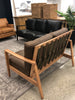 Reid Brown Leather & Natural Wood Frame Three Seater Sofa / Lounge - Contemporary Elegance