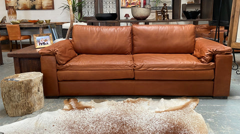 2.4m Park Full Grain Luxury Leather Sofa / Lounge - Tan