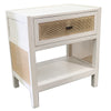 Lumsden Ivory Wood & Woven Rattan Bedside Table / Side Table - French Country Chic