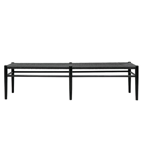 Joffre Black Rattan Weave & Oak Wood Bench Seat 180cm