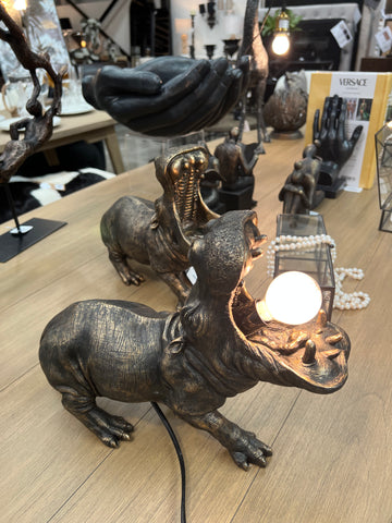 Whimsical Black & Bronze Hippo Bulb Table Lamp