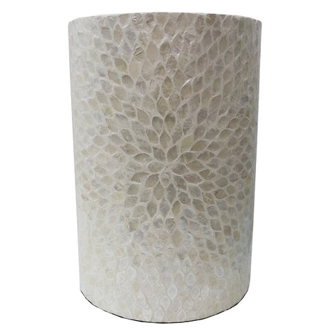 Mosaic Mother of Pearl Ivory Foot Stool - Geometric Leaf Pattern