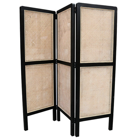 Black Teak & Rattan Unison Panel Screen Room Divider