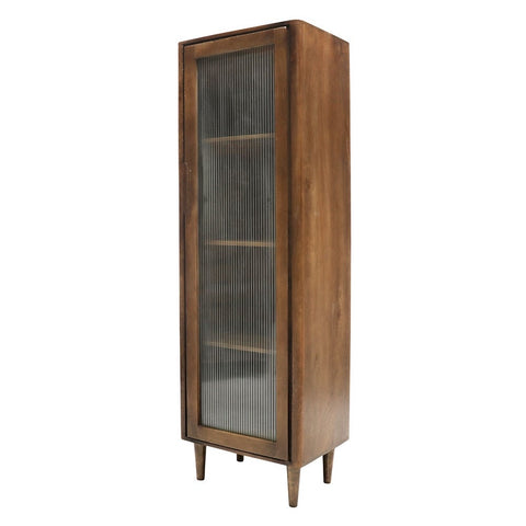 Tate Retro Tall Display Cabinet With Reeded Glass Design - Very Chic