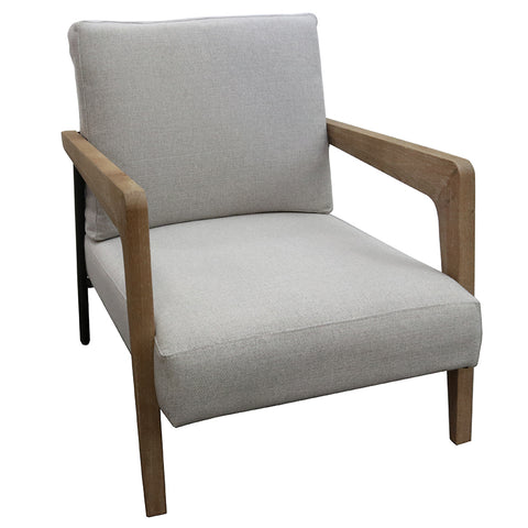 Barca Linen & Oak Wood Modern Retro Occasional Lounge Chair / Armchair