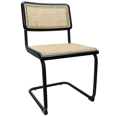 Dustin Dining Chair Stylish Black Metal & Rattan