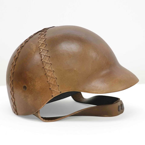 Iconic Aged Leather Traditional Cycling / Equestrian Helmet Decorative Showpiece