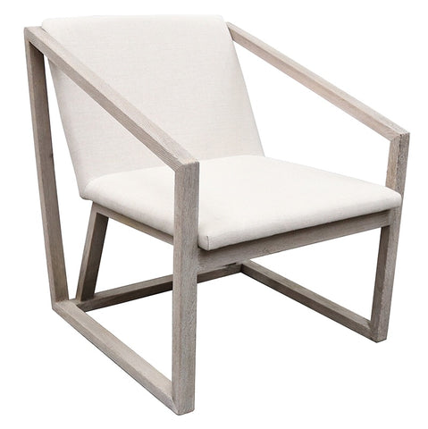 Jensen Oak & Natural Linen Geometric Modern Art Lounge Chair Armchair