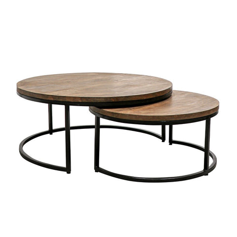 Ari Nesting Coffee Table Set Steel & Mango Wood Modern Rustic Design
