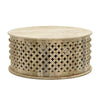 Aged Natural Mango Wood Coffee Table With Carved Lattice Detailing