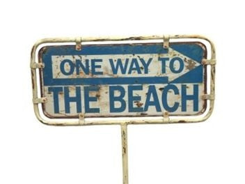 Rustic Metal "BEACH" Direction Sign Garden Stake