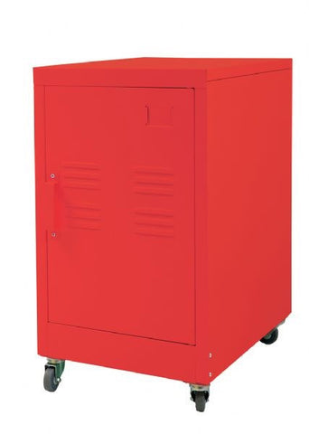 Industrial Bedside Table / Office Storage Unit With Wheels (Red)