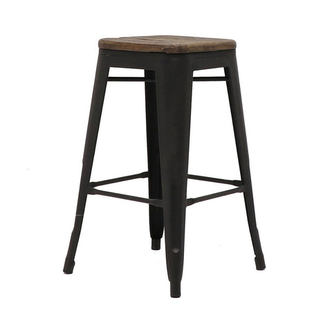 Colonial Rustic Industrial Chic Bar Stool Barstool Designer Elm Wood & Iron - 65cm