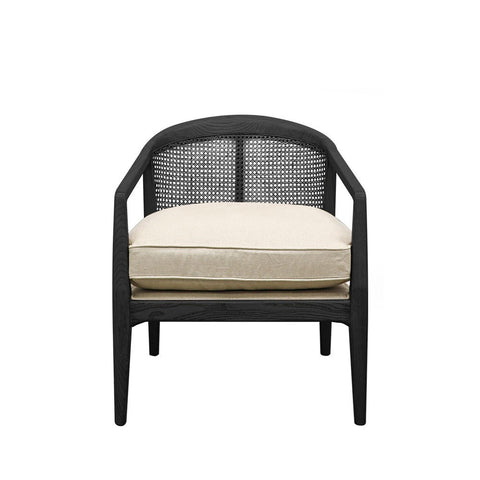 Newport Modern Fabric & Rattan Armchair / Occasional Chair - Black