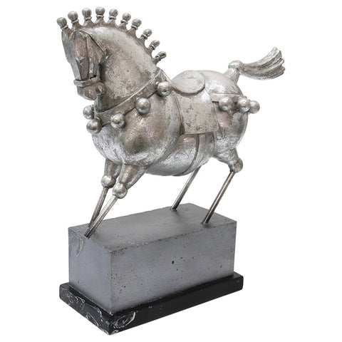 Silver Hunan Caricature Horse Figurine On Stand Interior Décor Ornament