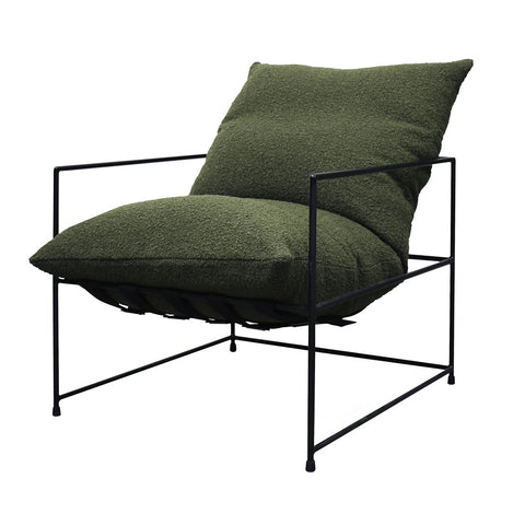 Lauro Slingback Club Chair Bouclé Green & Iron Modern Chic Lounge Chair Armchair