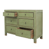 Distressed Green Oriental 6 Drawer Dresser / Commode