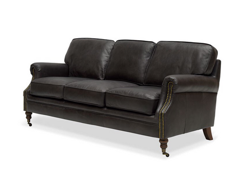 Three Seater Brunswick Aged Onyx Edwardian Leather Sofa / Lounge