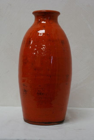 Rustic Orange Vase Crackle Glaze - Handmade in Mexico