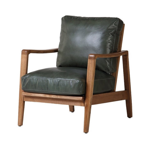 Forest Green Leather & Natural Wood Frame Reid Contemporary Elegance Sofa / Lounge Armchair