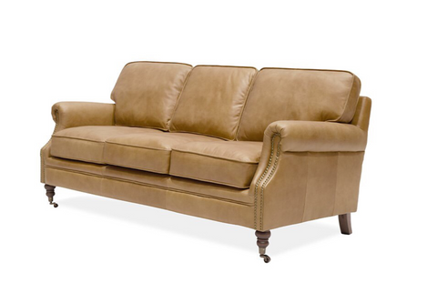 Three Seater Brunswick Edwardian Leather Sofa / Lounge - Camel Colour