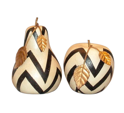 Lovely Apple & Pear Shabby Chic Shelf Ornaments - Chevron Pattern