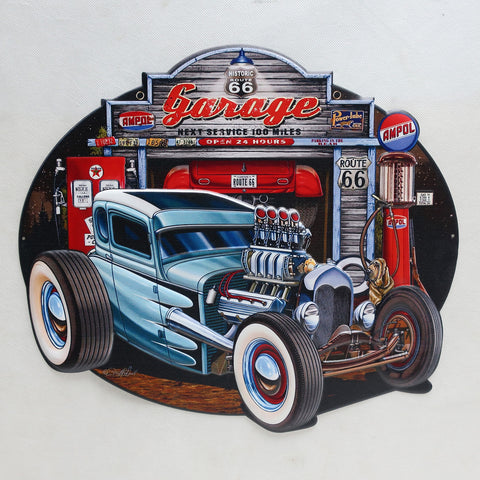 Route 66 Hotrod Garage Texaco & Ampol Quality Embossed Wall Art Sign