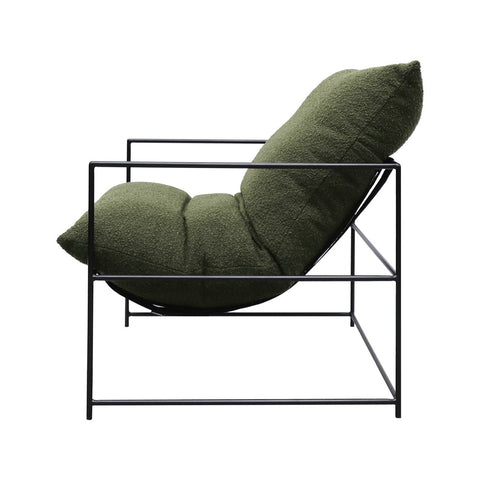 Lauro Slingback Club Chair Bouclé Green & Iron Modern Chic Lounge Chair Armchair