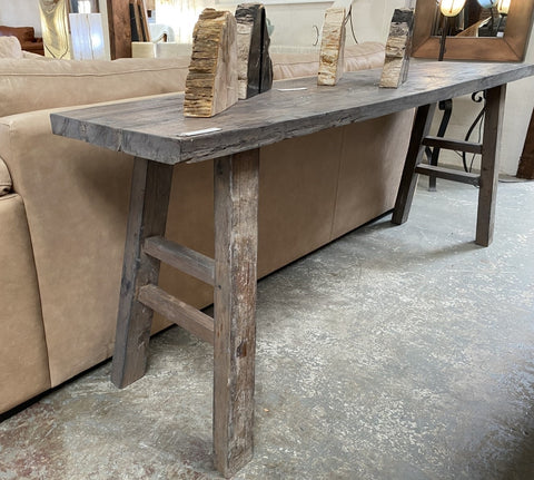 2m Characterful Solid Wood Rustic Grey Finish Console Table