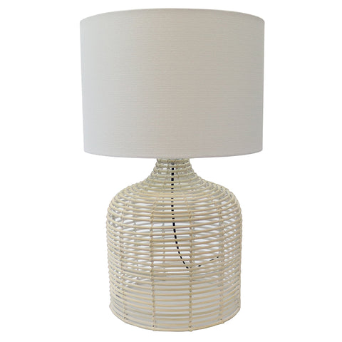 Rattan Weave & White Linen Shade Table Lamp Light