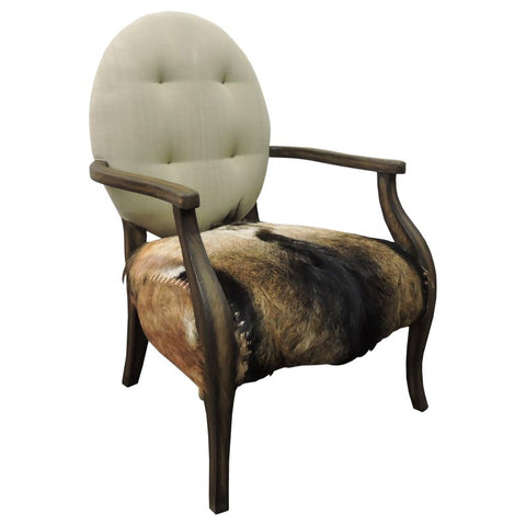 Virginie Brown & White Goat Hide Carver Armchair / Occasional Chair
