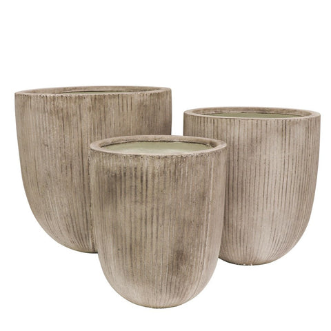 Bullet Weathered Pinstripe Reinforced Concrete Outdoor Planter Set of Three