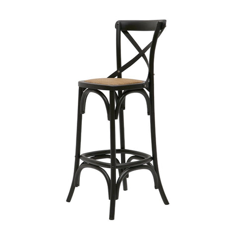 Barstool Bentwood Artistic Black Oak & Rattan Crossback Bar Stool