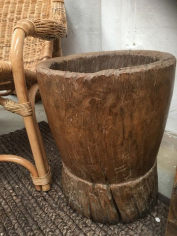 Antique Grinder Natural Wood Mexican Indoor Display Pot / Urn