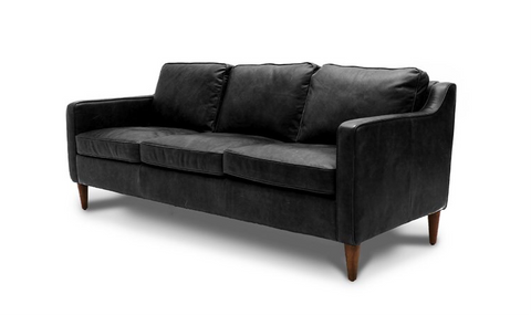 Ralph Modern Retro Aged Black Italian Leather Three Seater Sofa / Lounge