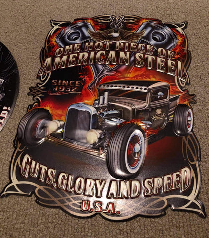 Guts Glory & Speed American Hotrod Quality Embossed Wall Art Sign