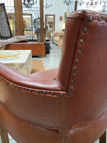 Tan Full Grain Leather Tub Chair / Occasional Chair - Crocodile Effect