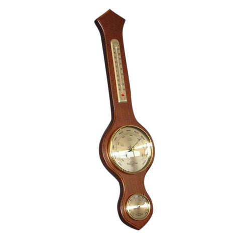 Barometer Large Lighter Tan Wood Wall Hanging With Thermometer & Hygrometer Gauges