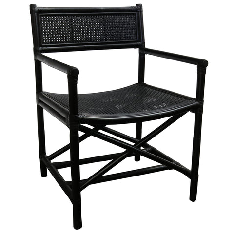 Director Chair Lounge Chair / Armchair Black Rattan Wood - Modern Chic